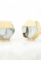 China Earrings Canopy Stud White Turquoise Gold Plate - China