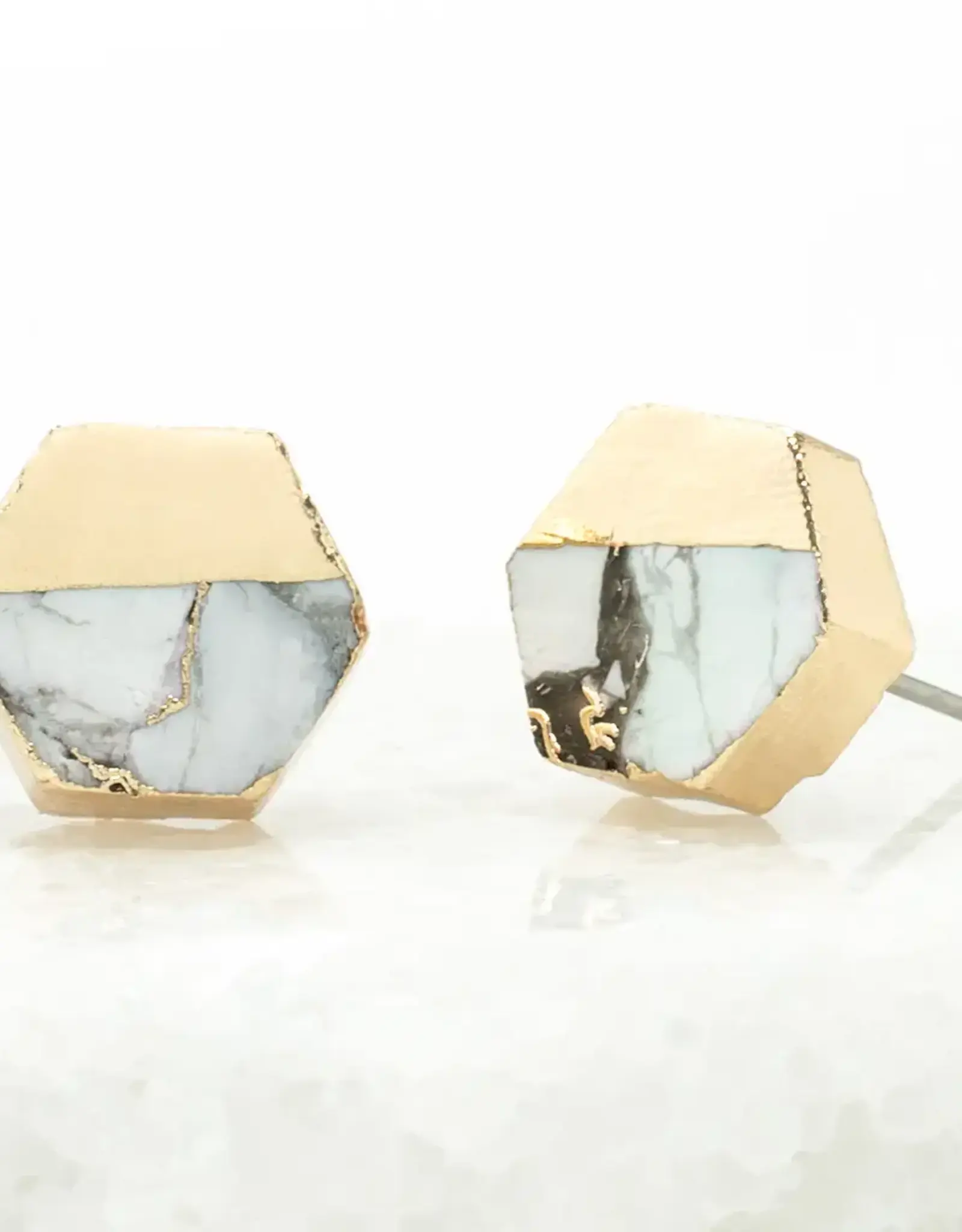 China Earrings Canopy Stud White Turquoise Gold Plate - China