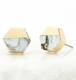 China Earrings Canopy Stud White Turquoise Gold Plate - China