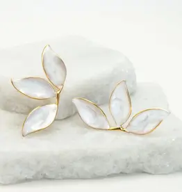 China Earrings Canopy Leaf  White Turquoise Gold Plate - China
