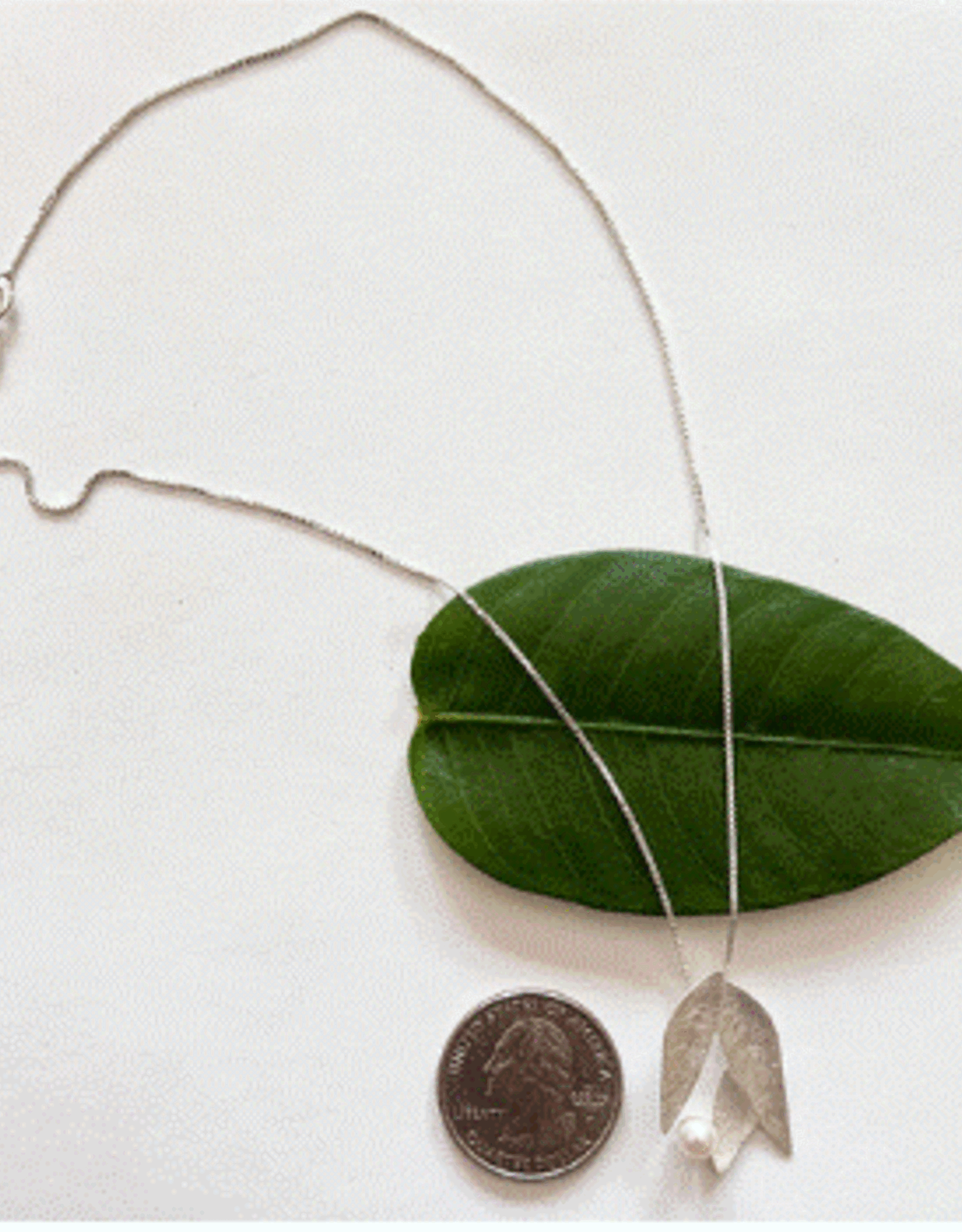 Indonesia Necklace Delicate Petal and Pearl Sterling Silver - Indonesia