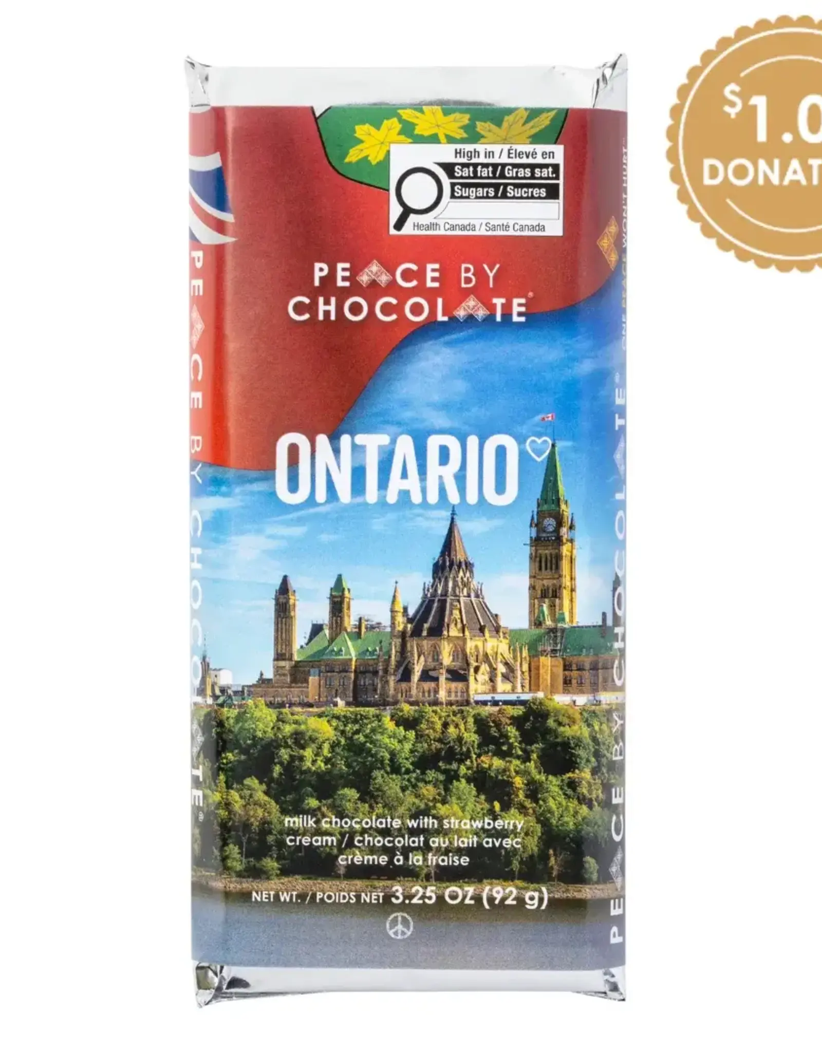 Canada Ontario Milk Chocolate Strawberry Cream Bar 92g - Peace By Chocolate