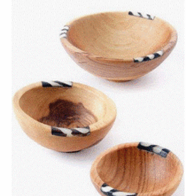 Kenya Bowls Wild Olive and Bone Small Set of 3 - Kenya