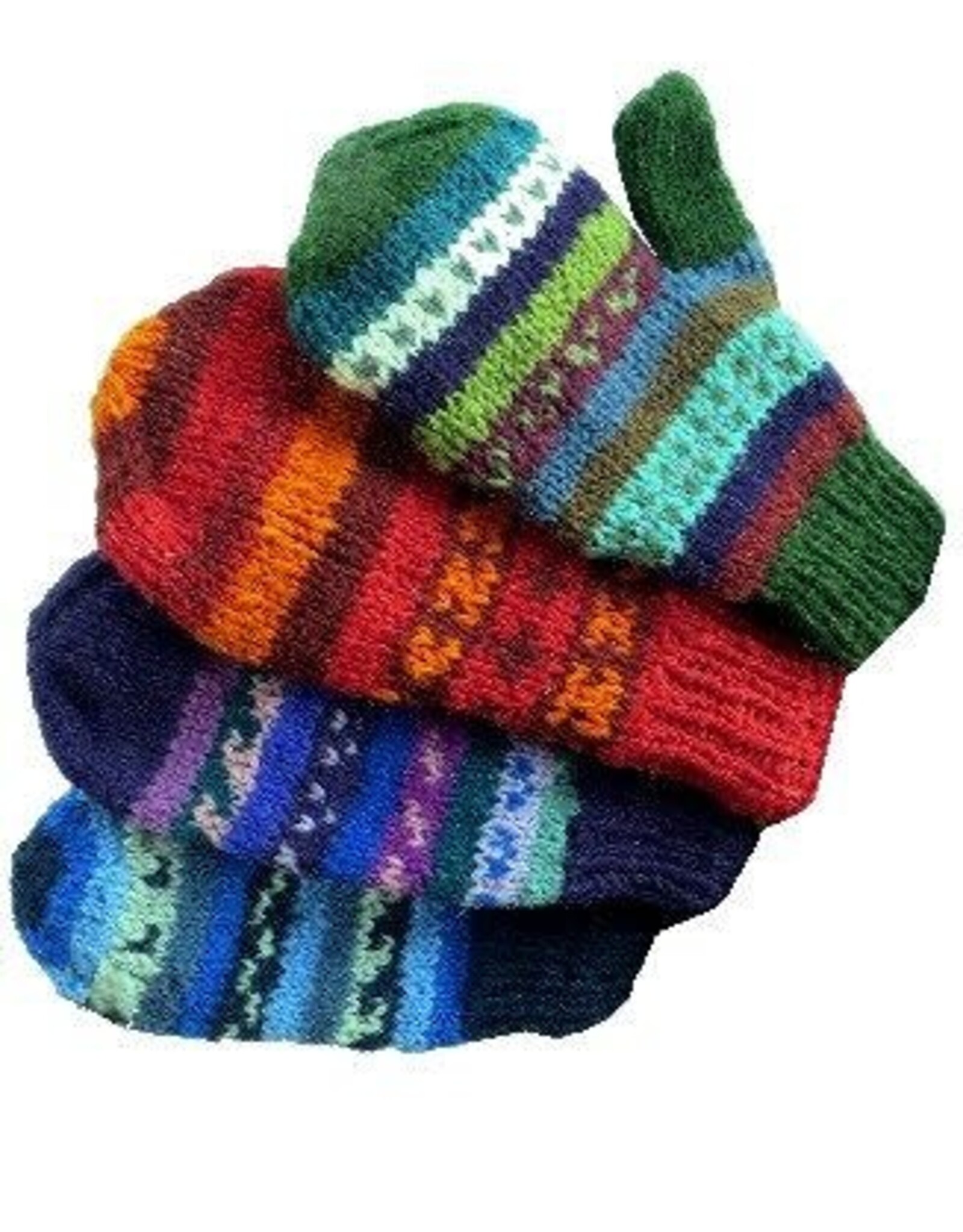 Nepal Mittens Lined Handknit Wool Multi Colour Design - Nepal