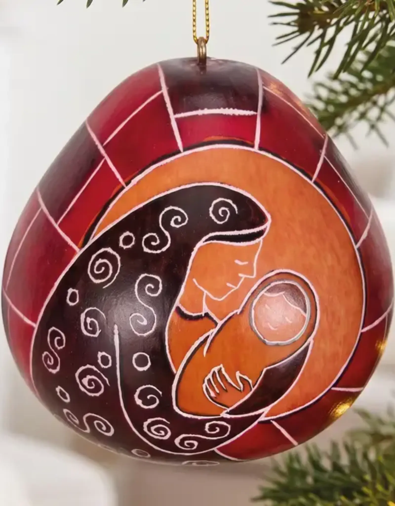 Peru Ornament Gourd Mother and Child Red - Peru