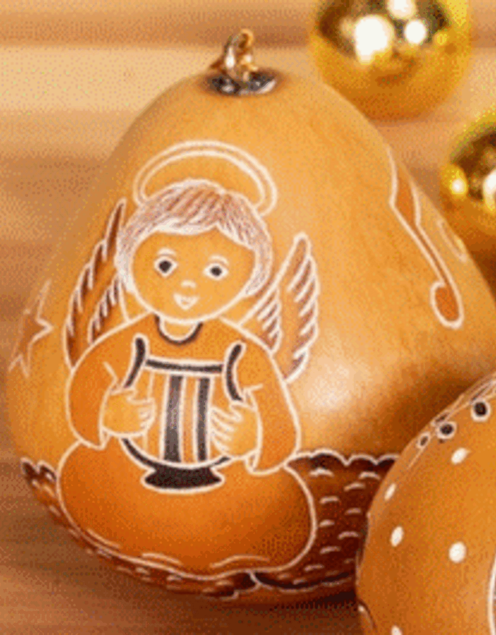 Peru Ornament Gourd Senior  Angel with Harp Hold - Peru
