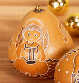 Peru Ornament Gourd Senior  Angel with Harp Hold - Peru