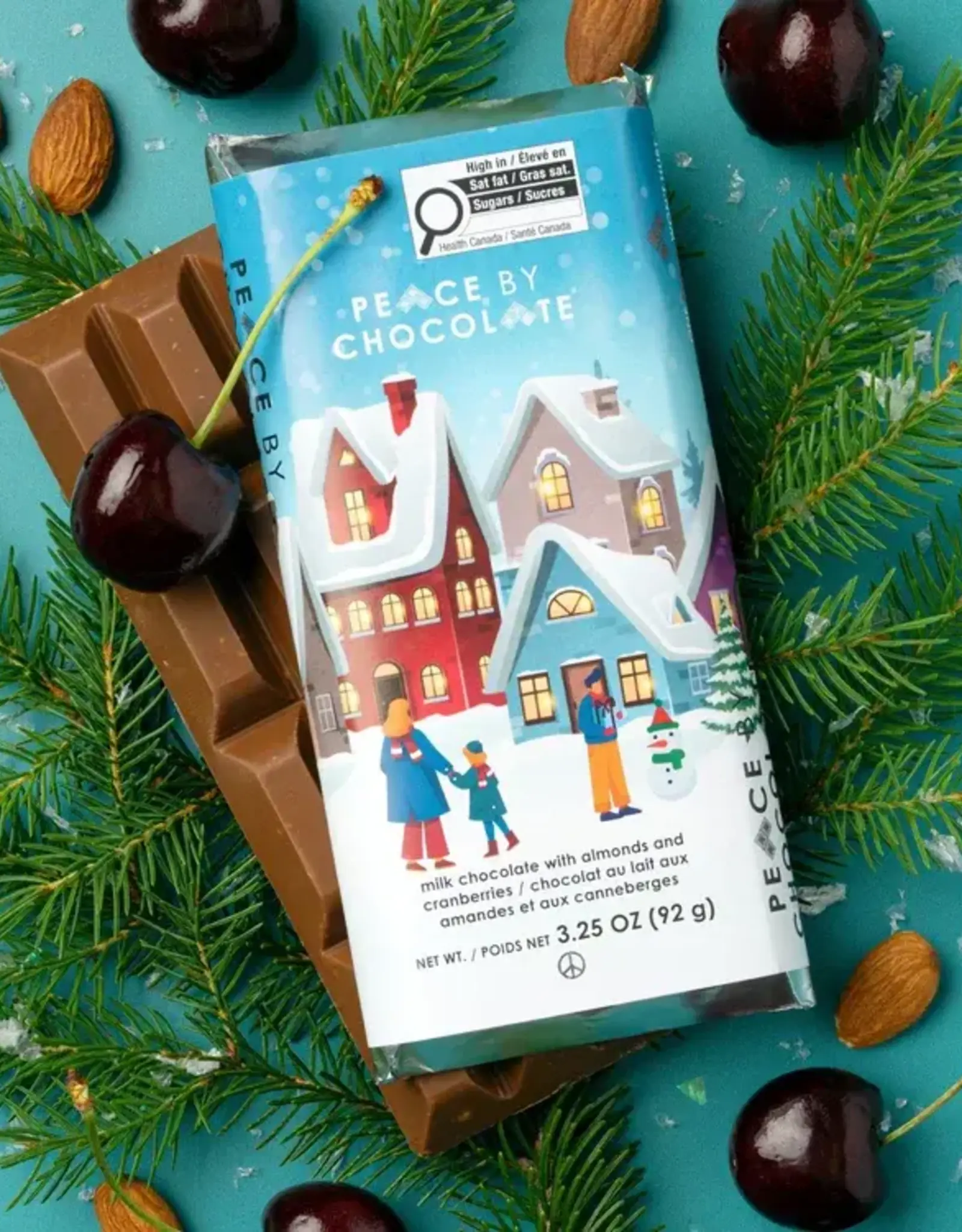 Canada Holiday Peace Bar Milk Chocolate with Almonds and Cranberries 92g
