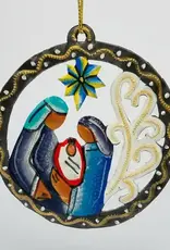 Haiti Ornament Metal Nativity in a Medallion Gold and Bronze - Haiti