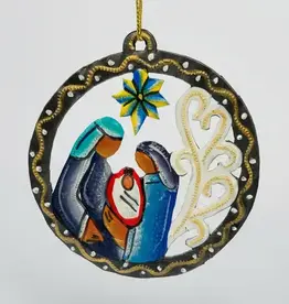 Haiti Ornament Metal Nativity in a Medallion Gold and Bronze - Haiti