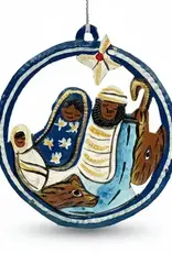 Haiti Ornament Metal Nativity in a Medallion Blue and Yellow - Haiti
