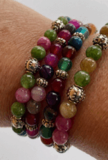 Nepal Bracelet Multi Colored Agate Bead with Metal Spacers - Nepal