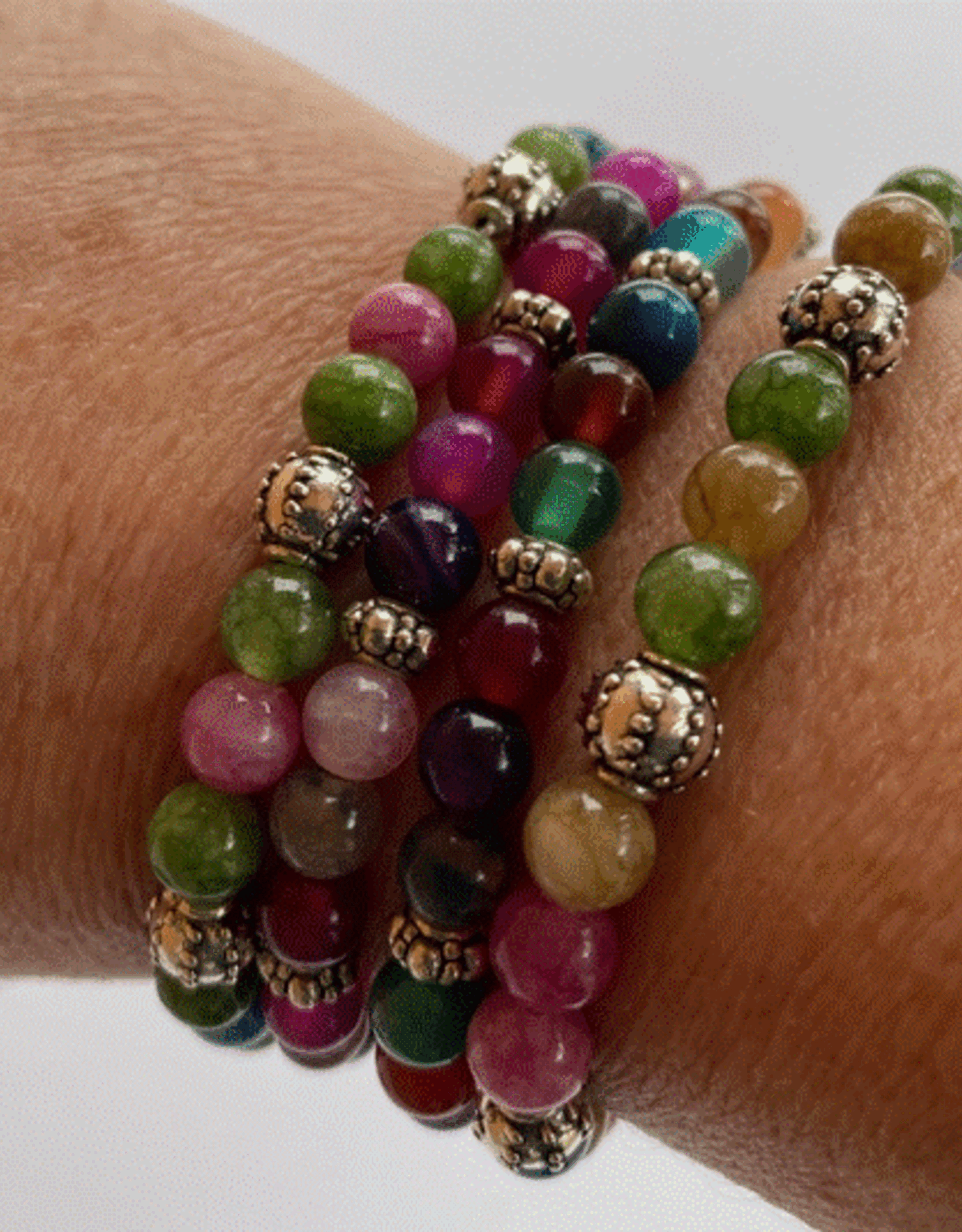 Nepal Bracelet Multi Colored Agate Bead with Metal Spacers - Nepal