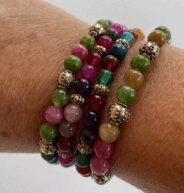 Nepal Bracelet Multi Colored Agate Bead with Metal Spacers - Nepal