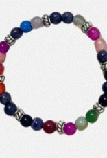 Nepal Bracelet Multi Colored Agate Bead with Metal Spacers - Nepal