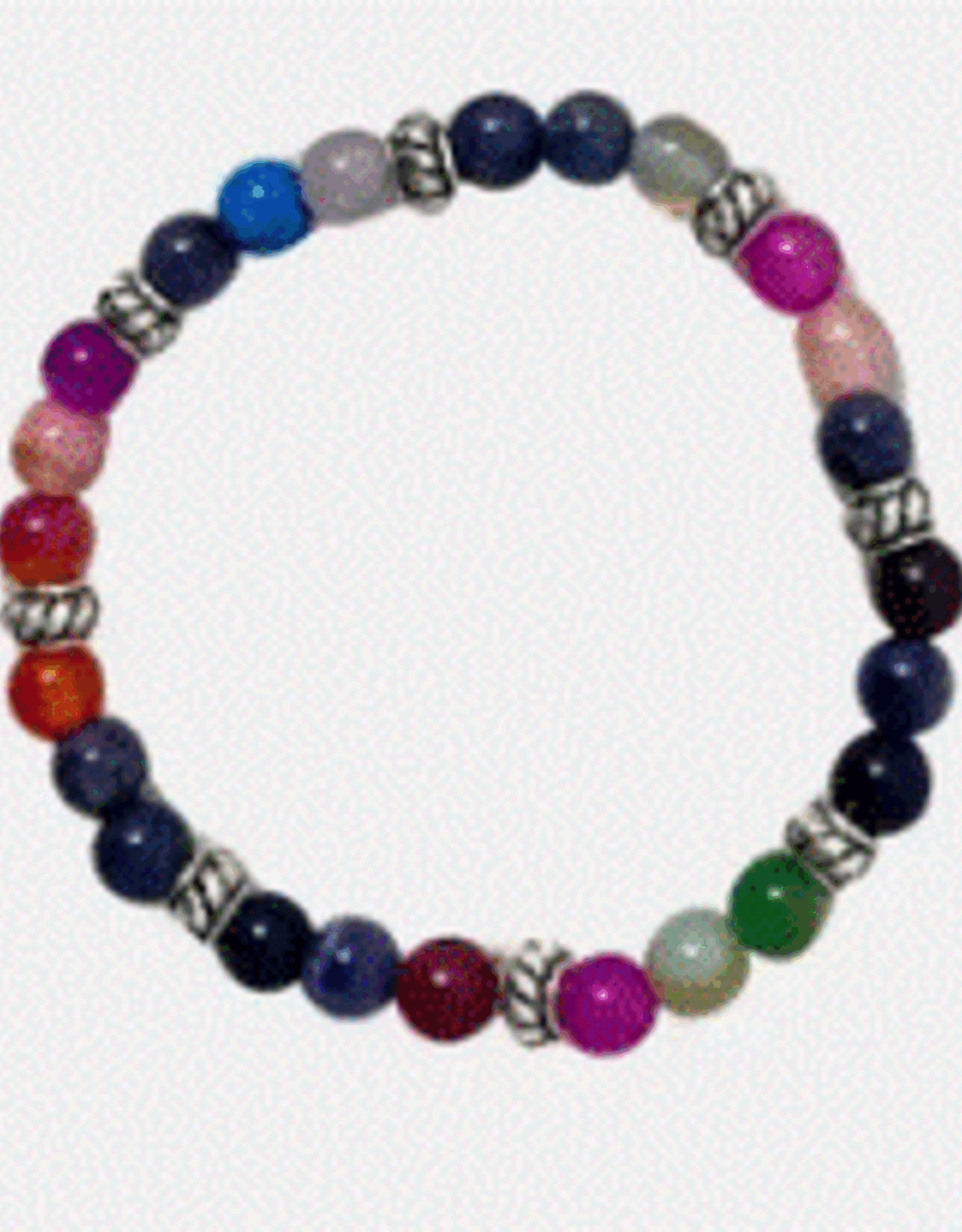 Nepal Bracelet Multi Colored Agate Bead with Metal Spacers - Nepal