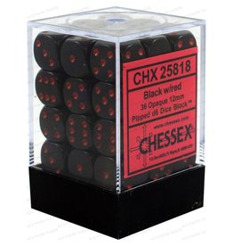 Chessex d6 Cube 12mm Opaque Black with Red (36)