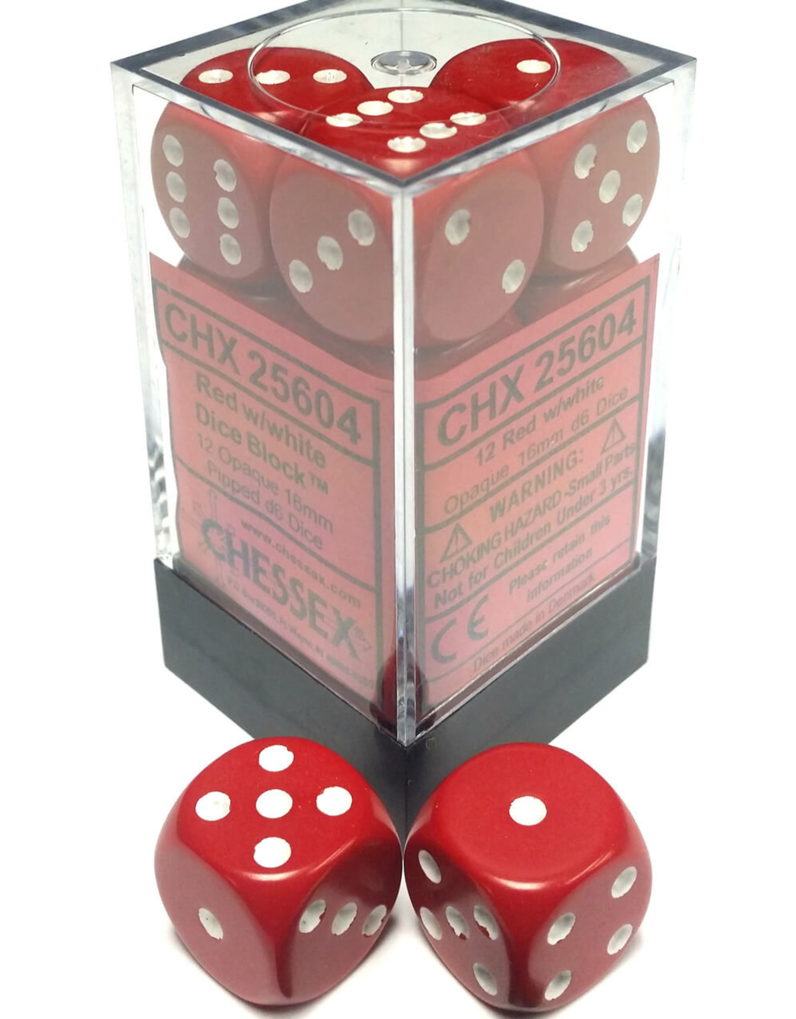 Chessex d6 Cube 16mm Opaque Red with White (12)