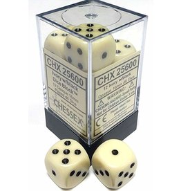 Chessex d6 Cube 16mm Opaque Ivory with Black (12)
