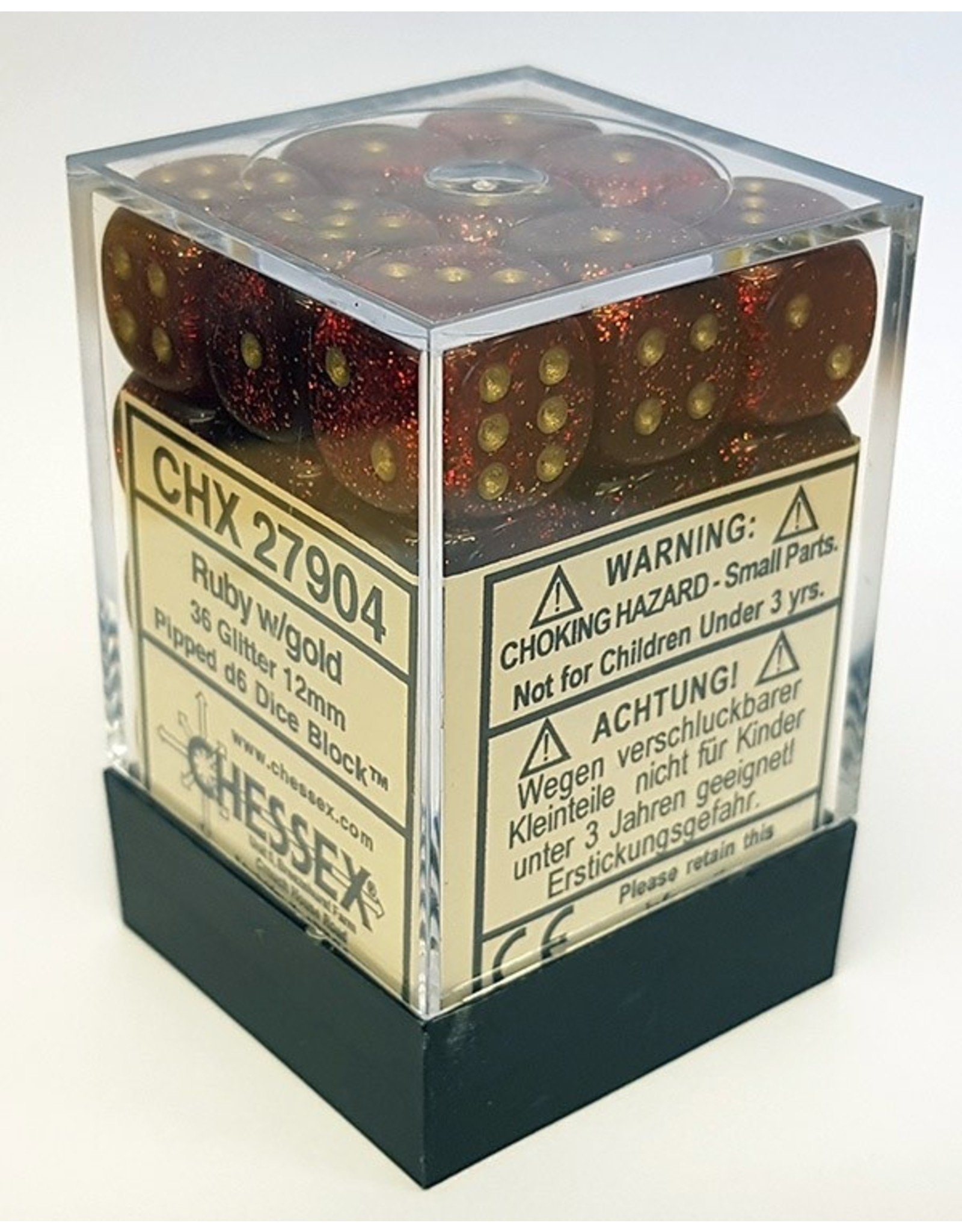 Chessex d6Cube12mm GlitterPolyhedral Rubygd (36)