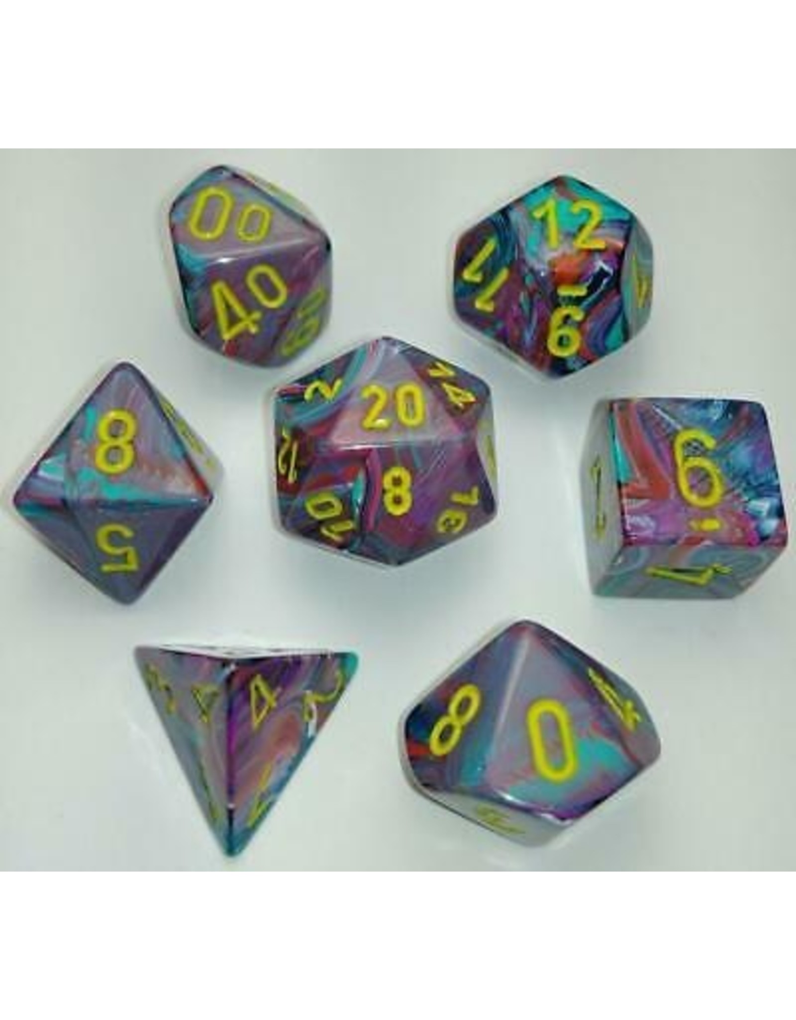 Chessex 7-Set Polyhedral Cube Festive Mosaic/Yellow
