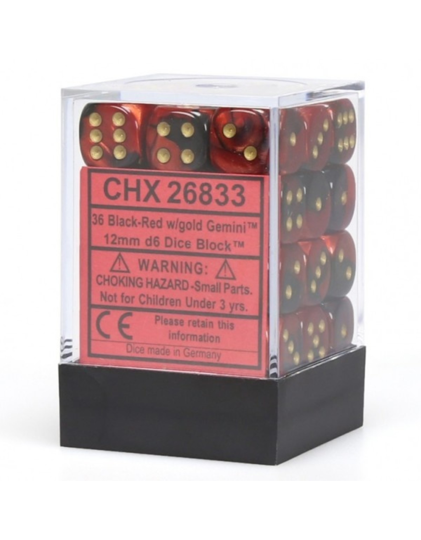 Chessex Gemini 3 12mm D6 Black Red/gold
