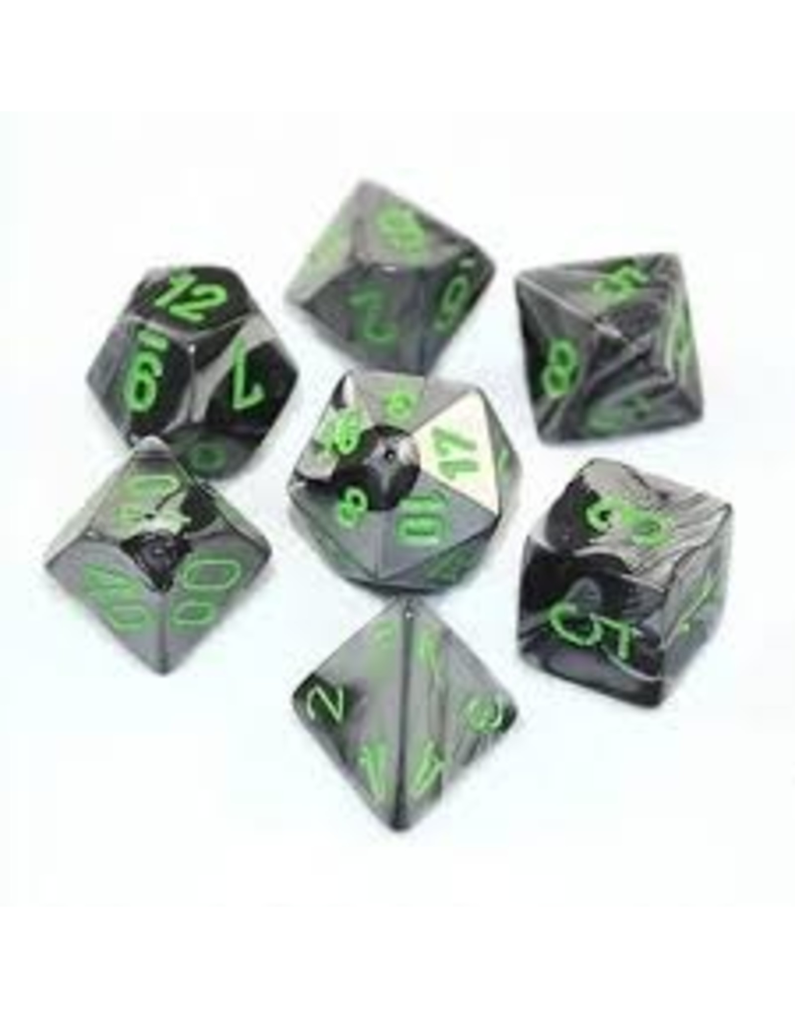 Chessex 7-Set Cube Gemini Black and Grey with Green