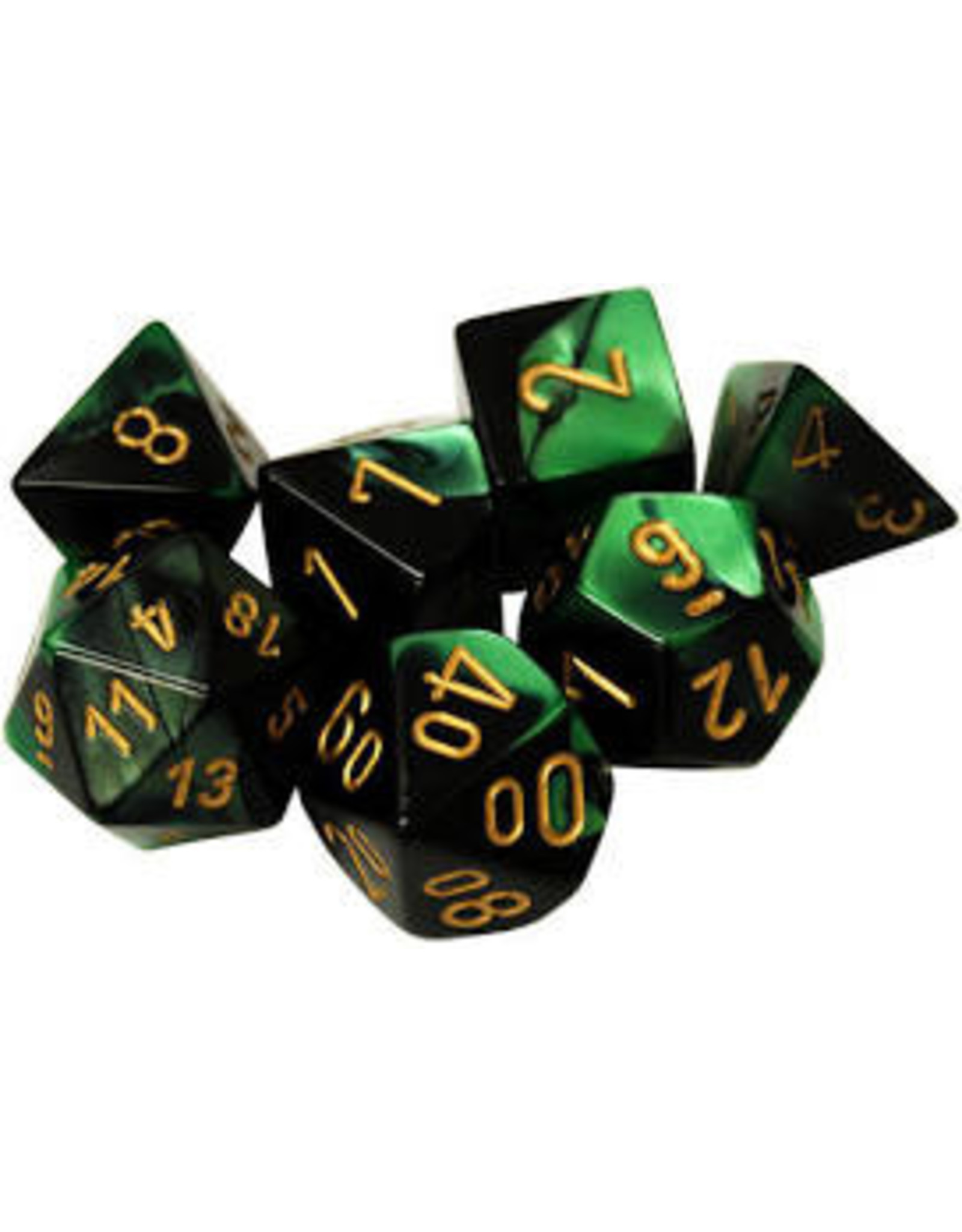 Chessex 7-Set Polyhedral Gemini 4  Black Green/gold