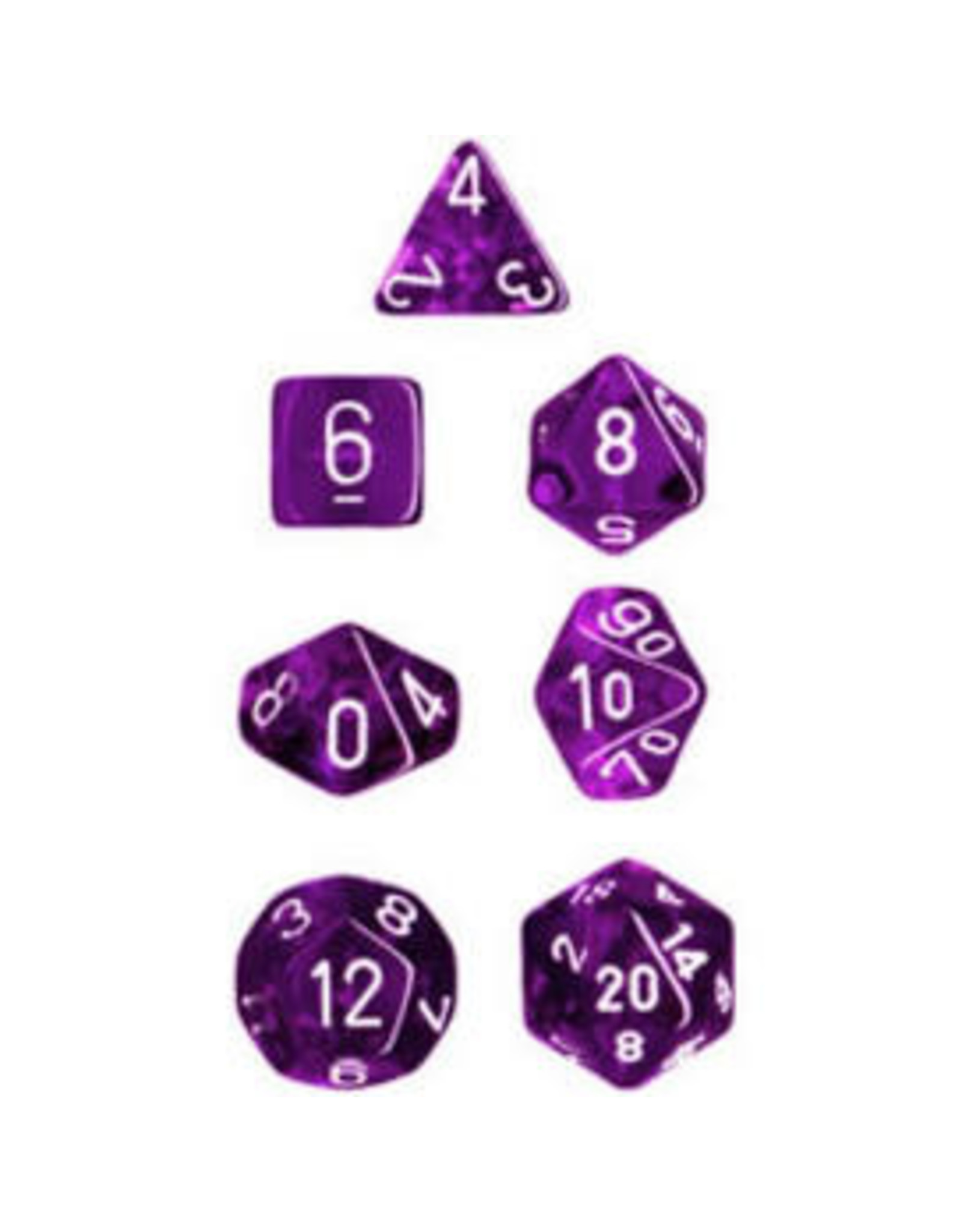 Chessex 7-Set Cube Translucent Purple with White