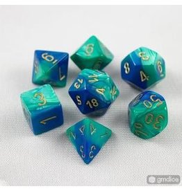 Chessex 7-Set Polyhedral CubeGemini#7 Blue Teal Gold