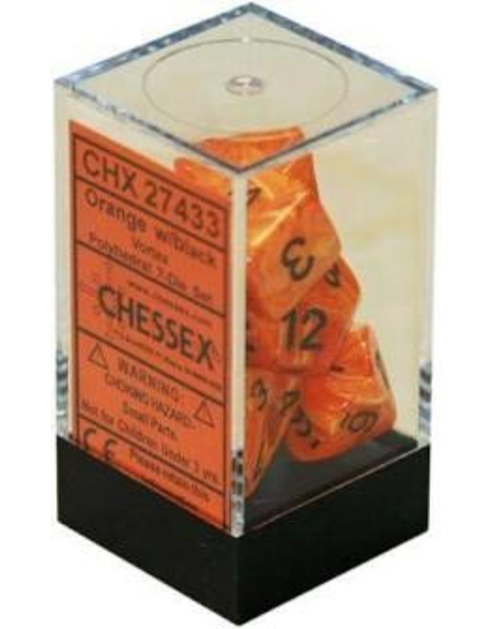Chessex 7-Set Polyhedral Vortex Dice - Orange/Black