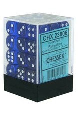 Chessex d6 Cube 12mm Translucent Blue with White (36)