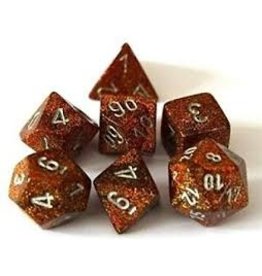 Chessex 7-Set Cube Glitter Gold with Silver