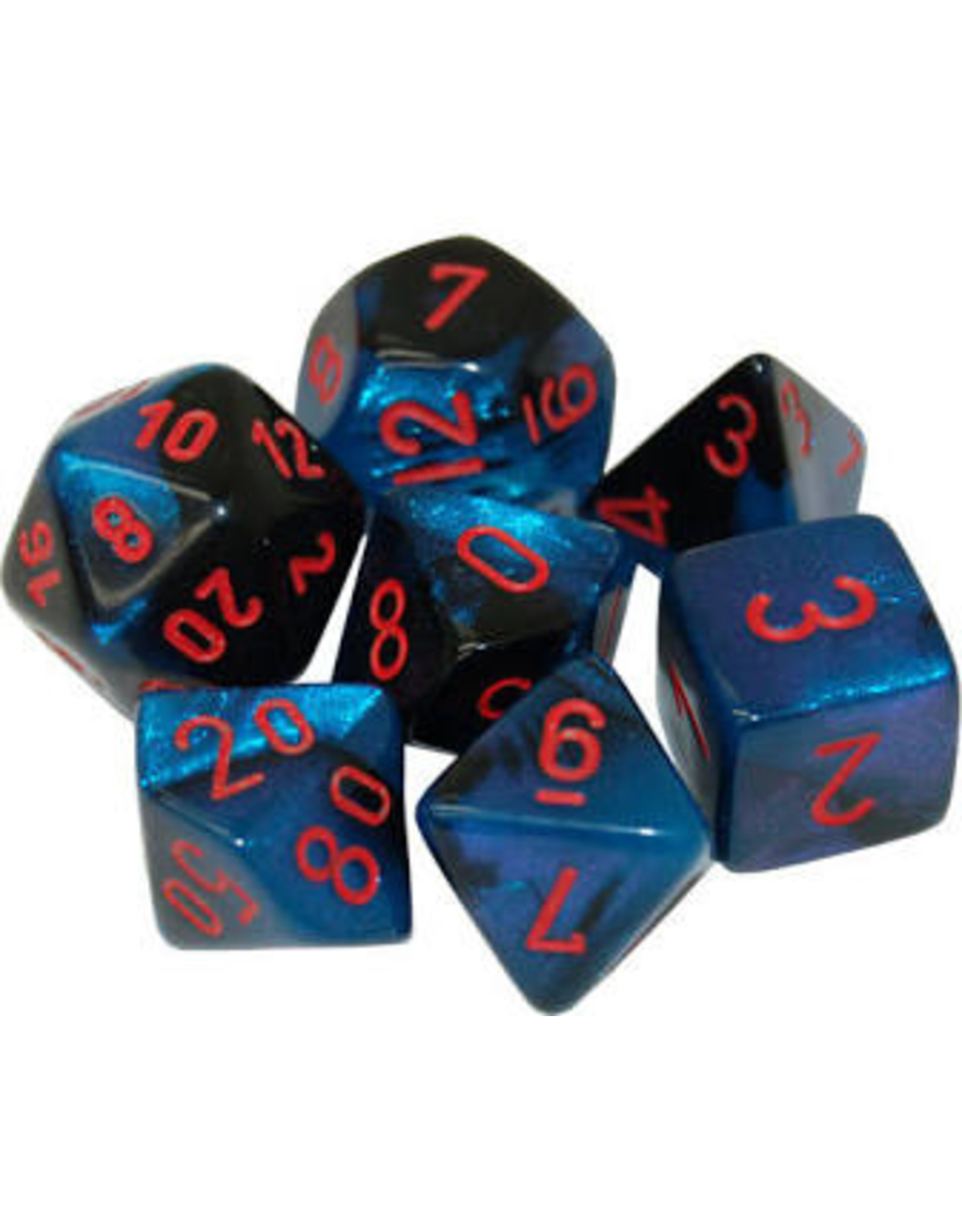 Chessex 7-Set Polyhedral Cube Gemini#7 Black Starlight Red