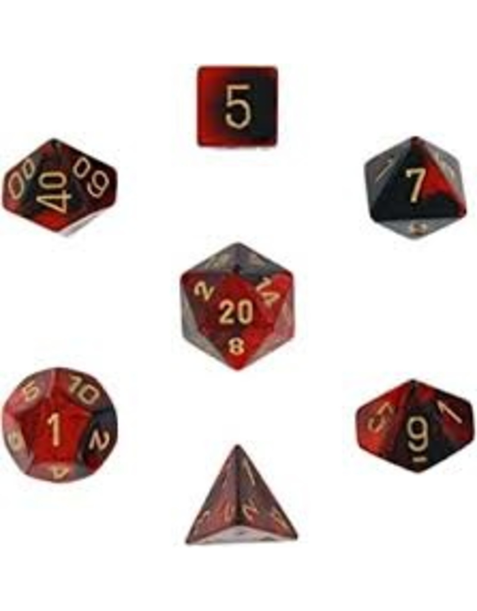 Chessex 7-Set Cube Gemini Black and Red with Gold