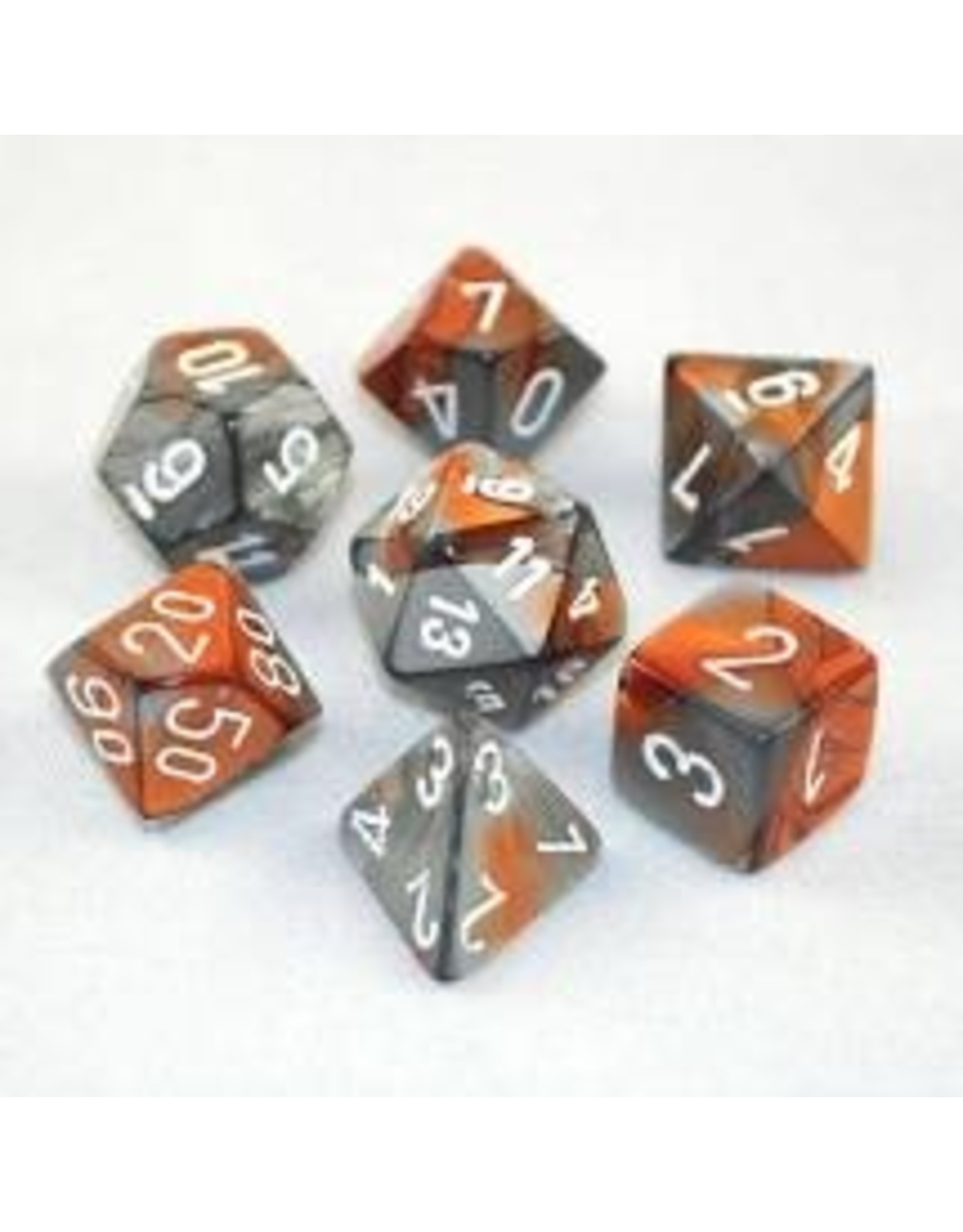 Chessex 7-Set Cube Gemini Copper and Steel with White