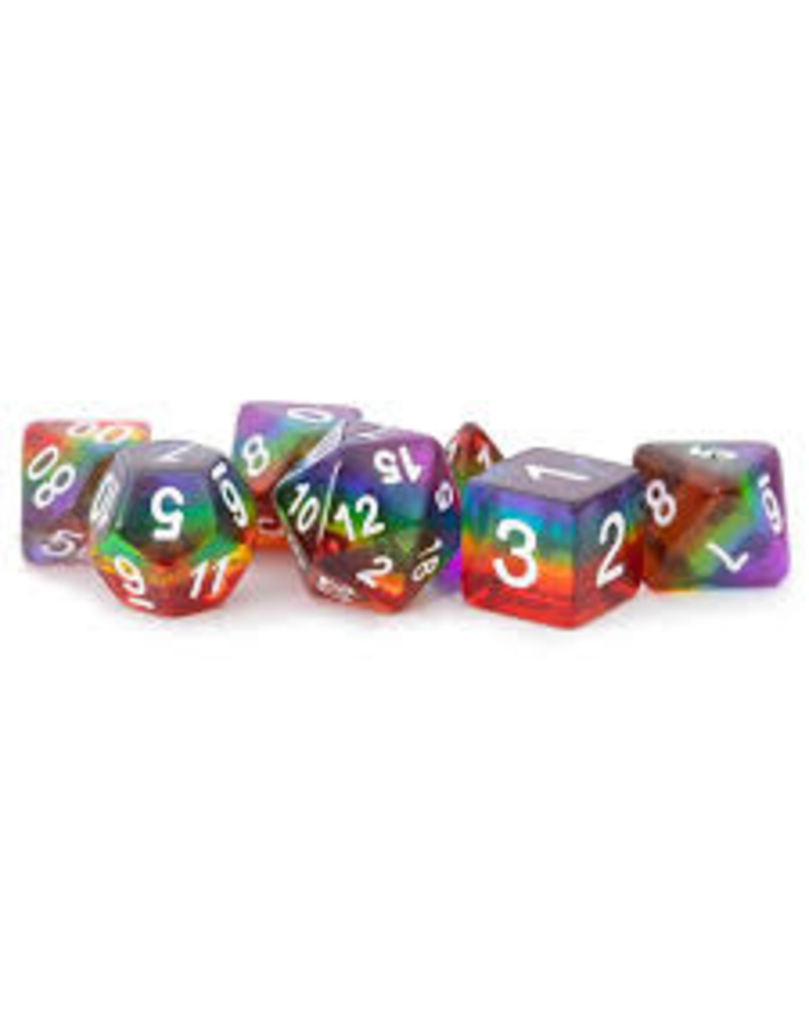 Metallic Dice Games 7-Set Translucent Rainbow with White