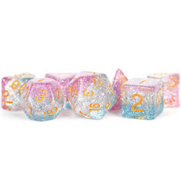 Metallic Dice Games 7-Set: Unity Clear: Pink-Silver-Blue-Gold