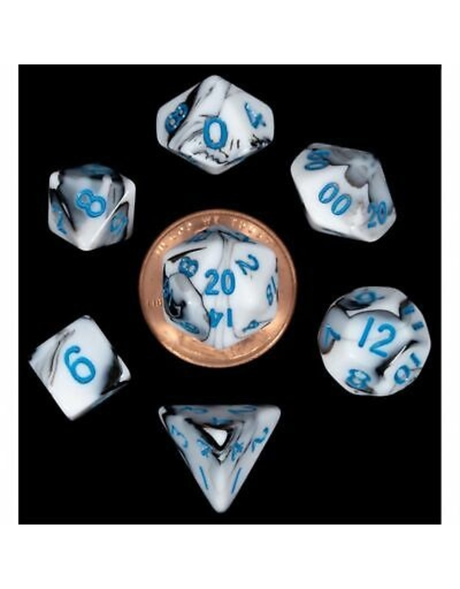 Metallic Dice Games 7-Set: Mini: Marble with Blue