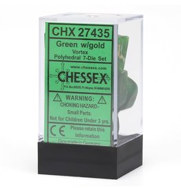 Chessex 7-Set Polyhedral Vortex Dice - Green/Gold