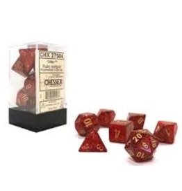 Chessex 7-Set Cube Glitter Ruby with Gold