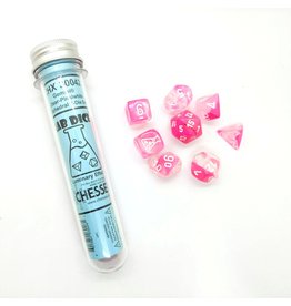 Chessex 7-Set Polyhedral Gemini Clear Pink w/ White