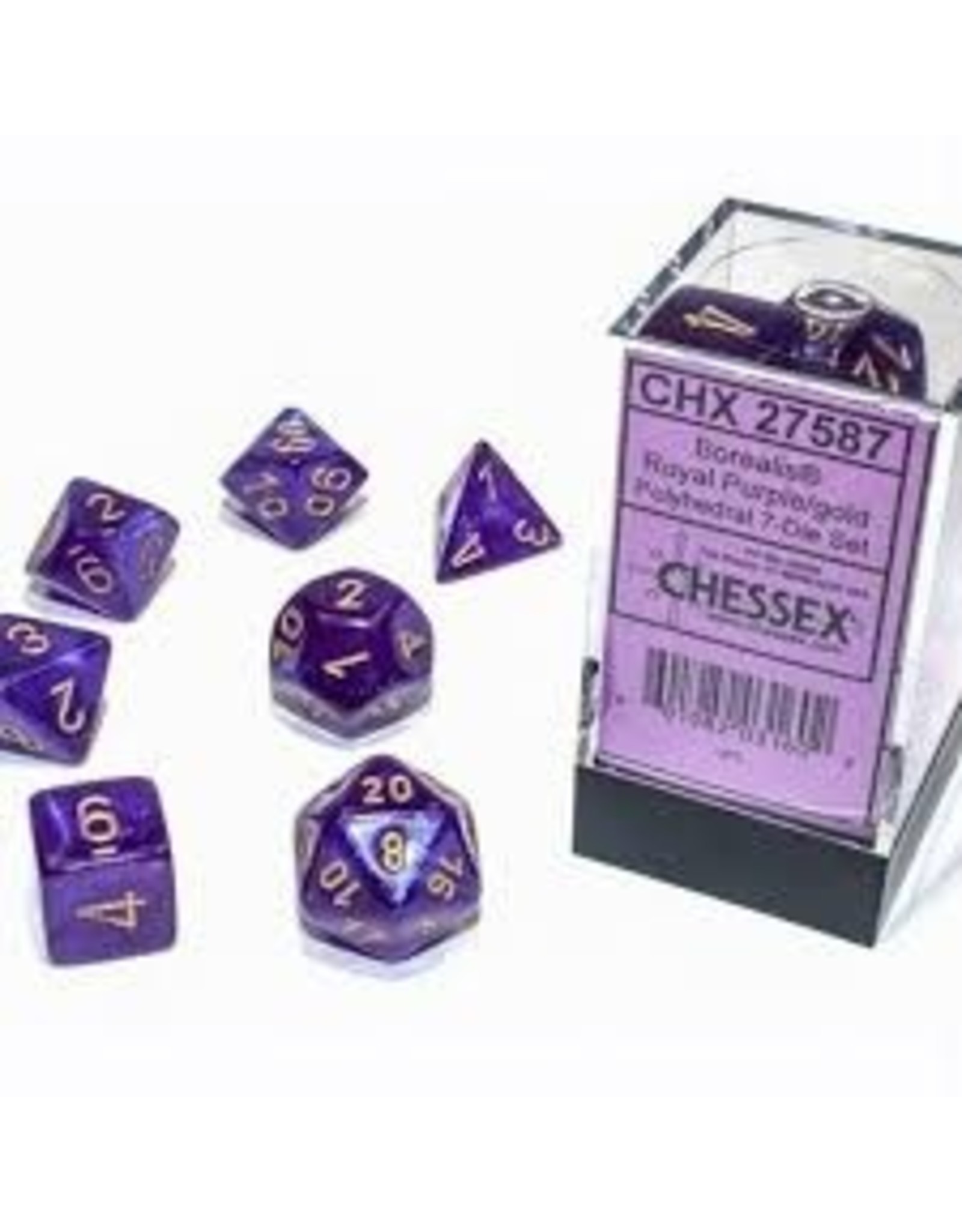 Chessex 7-Set Cube Borealis Luminary Royal Purple with Gold