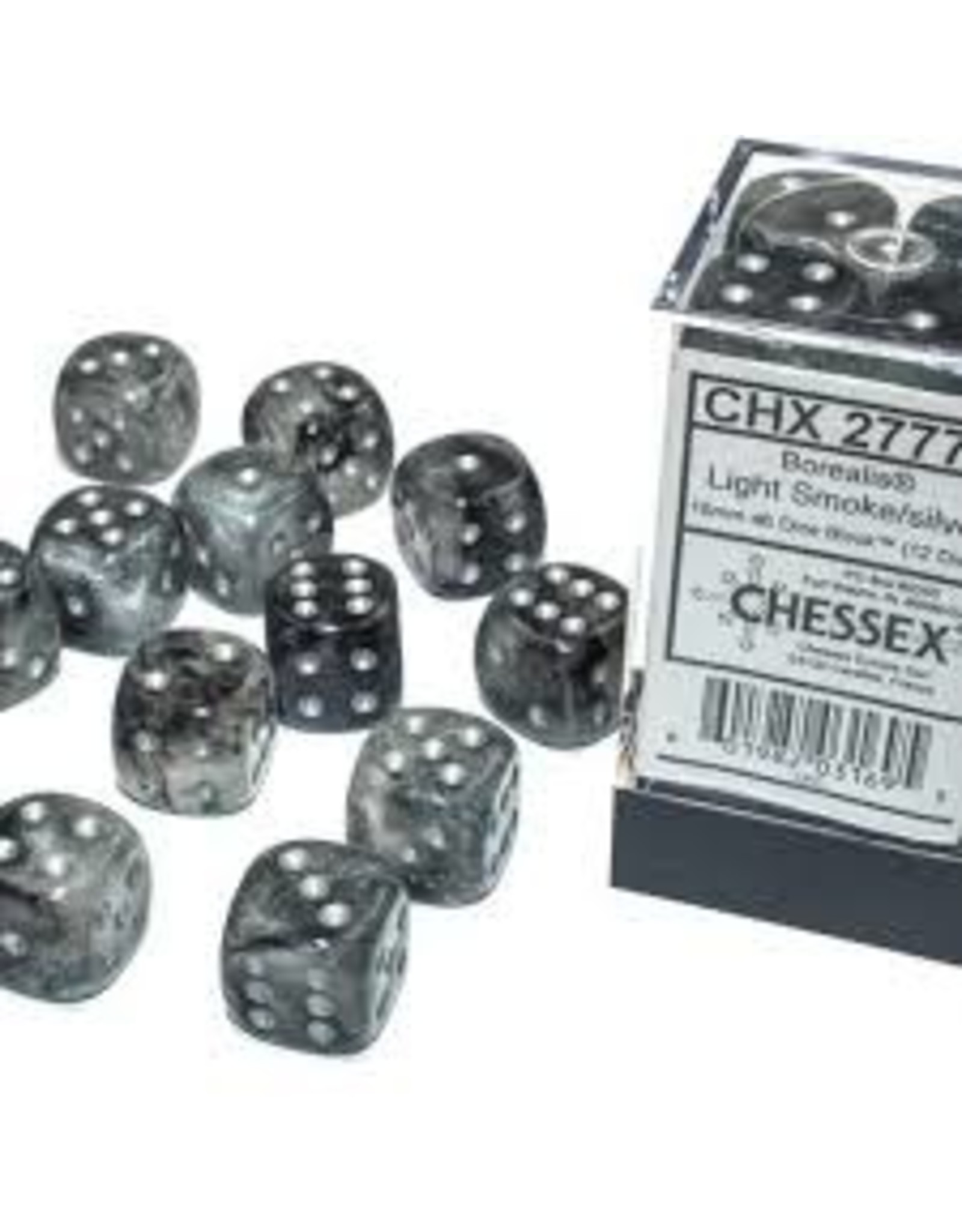 Chessex d6 Cube 16mm Borealis Luminary Light Smoke with Silver (12)
