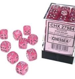 Chessex d6Cube12mm Borealis Luminary Pink with Silver (36)