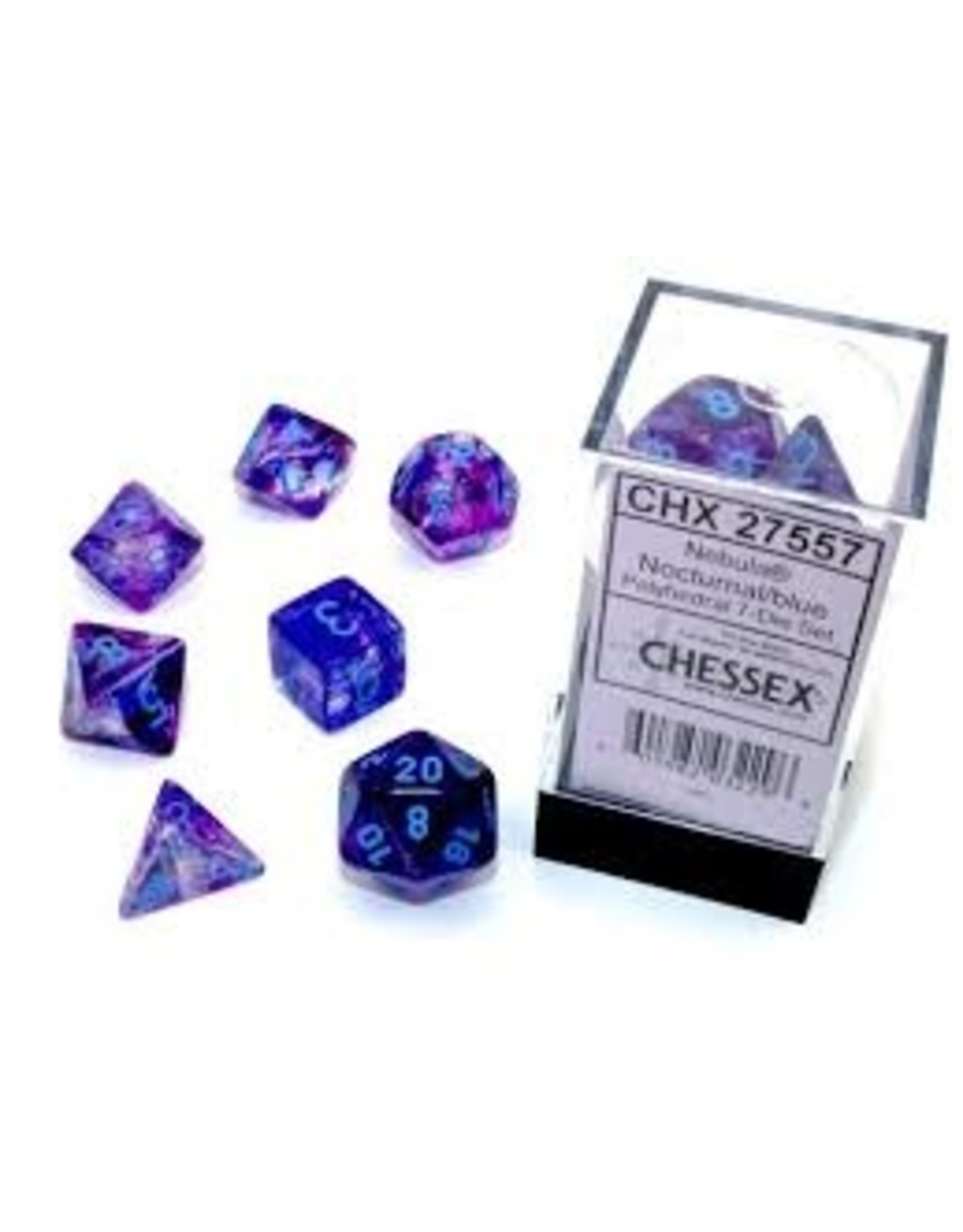 Chessex 7-Set Cube Luminary Nebula Nocturnal with Blue
