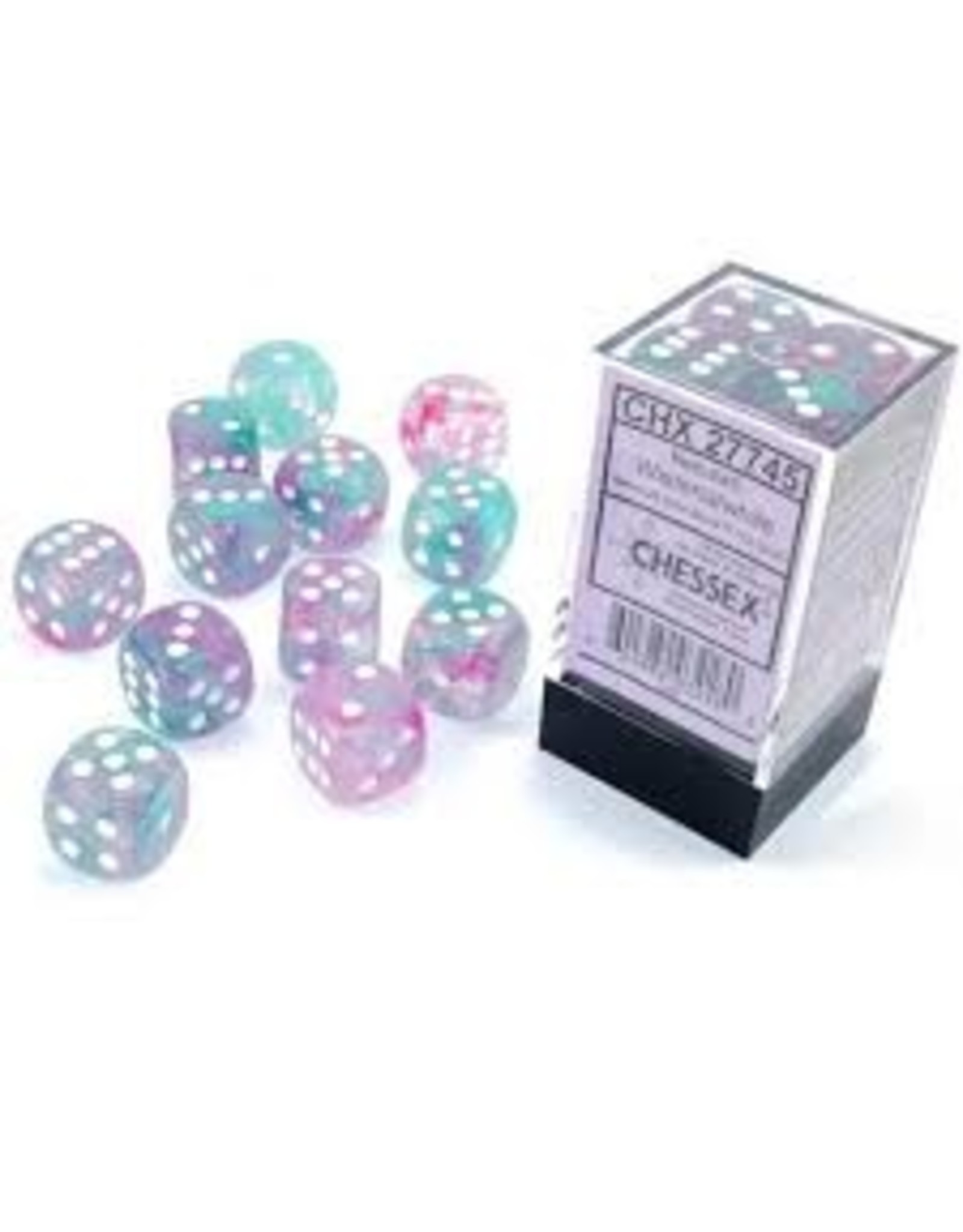 Chessex d6Cube 16mm Luminary NB Wisteria with White (12)