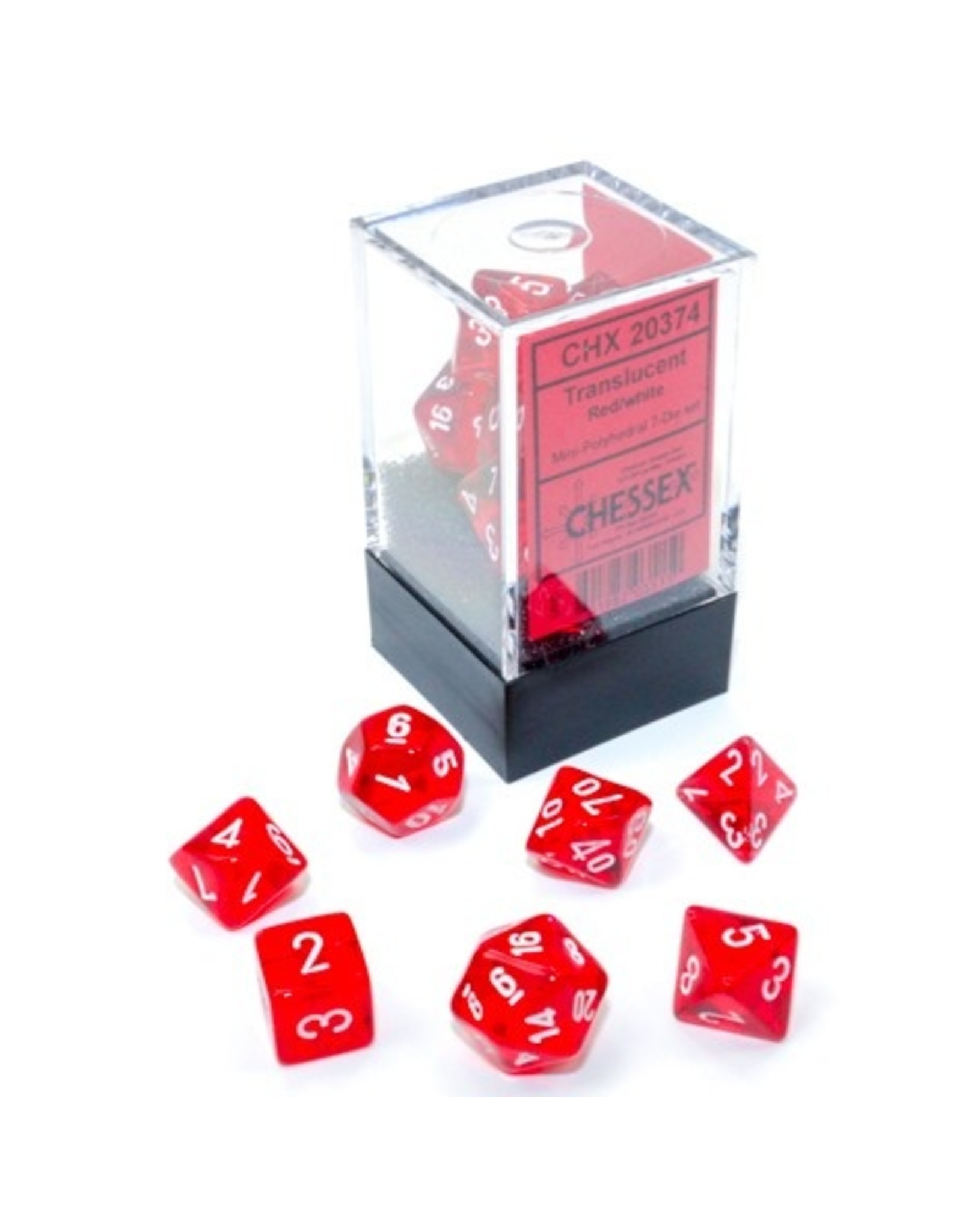 Chessex 7-set Cube Mini Translucent Red with White