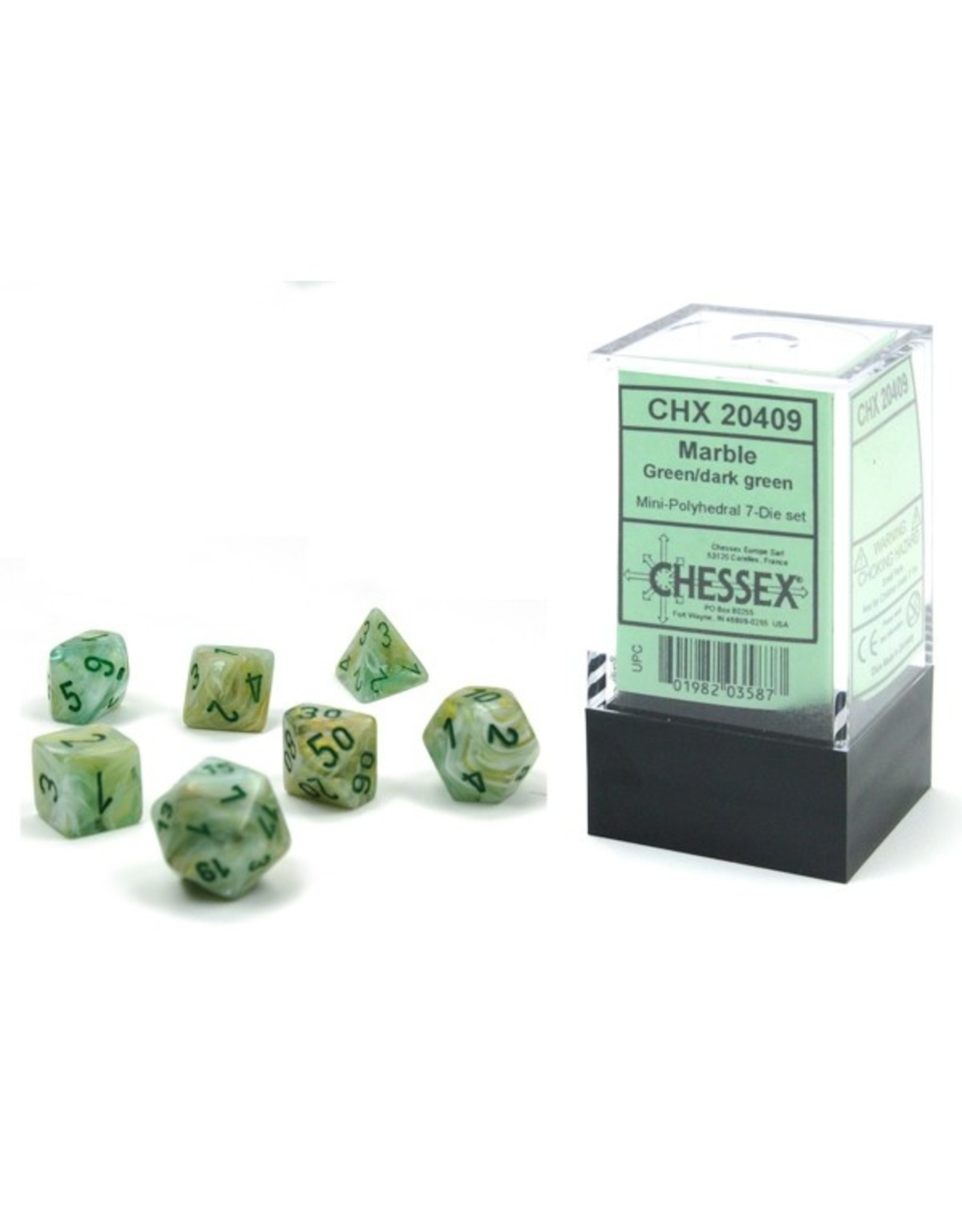 Chessex 7-set Cube Mini Marble Green with Dark Green