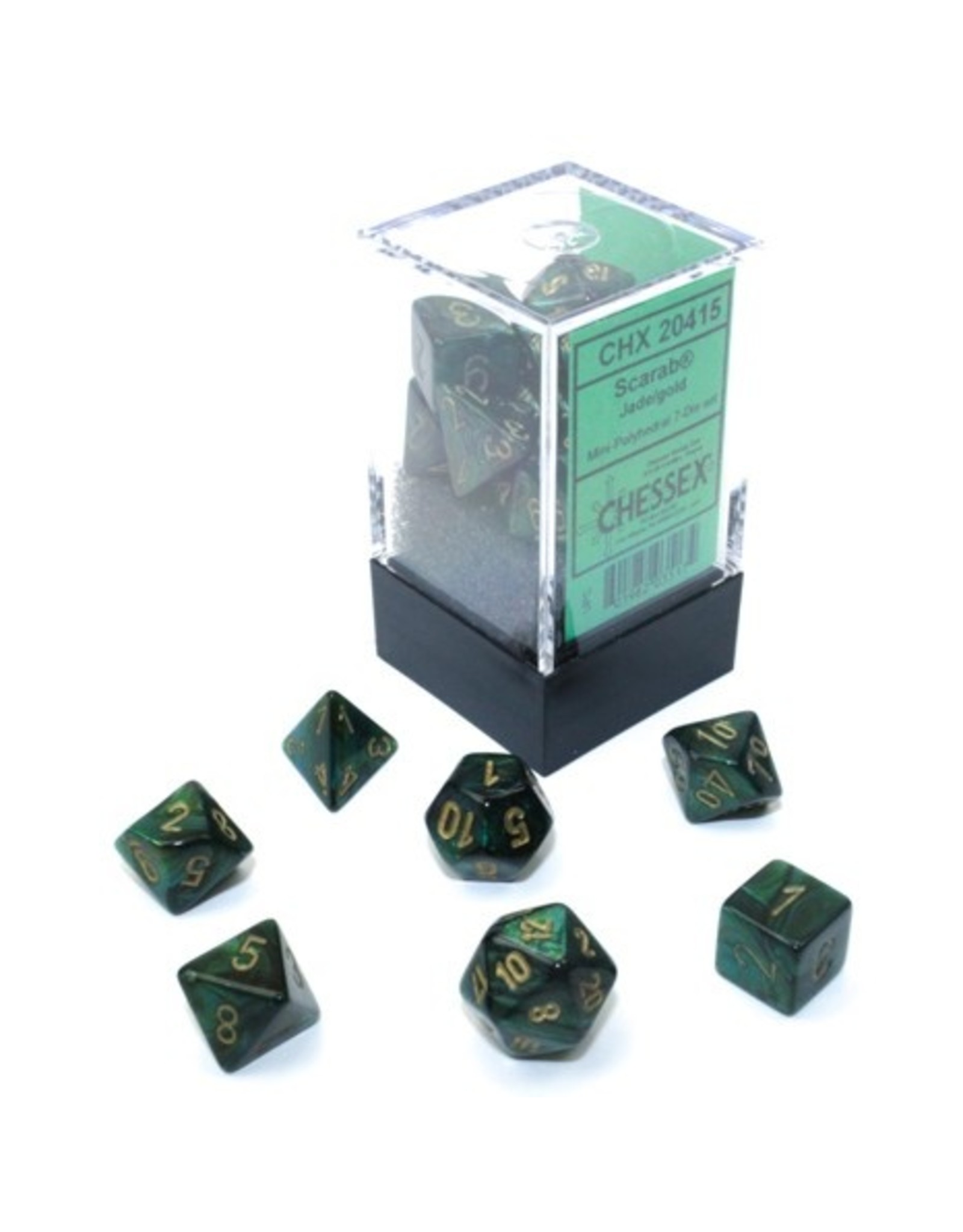 Chessex 7-set Cube Mini Scarab Jade with Gold